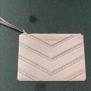 Michael Kors Pink Chevron Wristlet with Gold Details